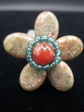 GANZ Handcrafted Natural Agate Gemstone Flower Statement Adjustable Ring